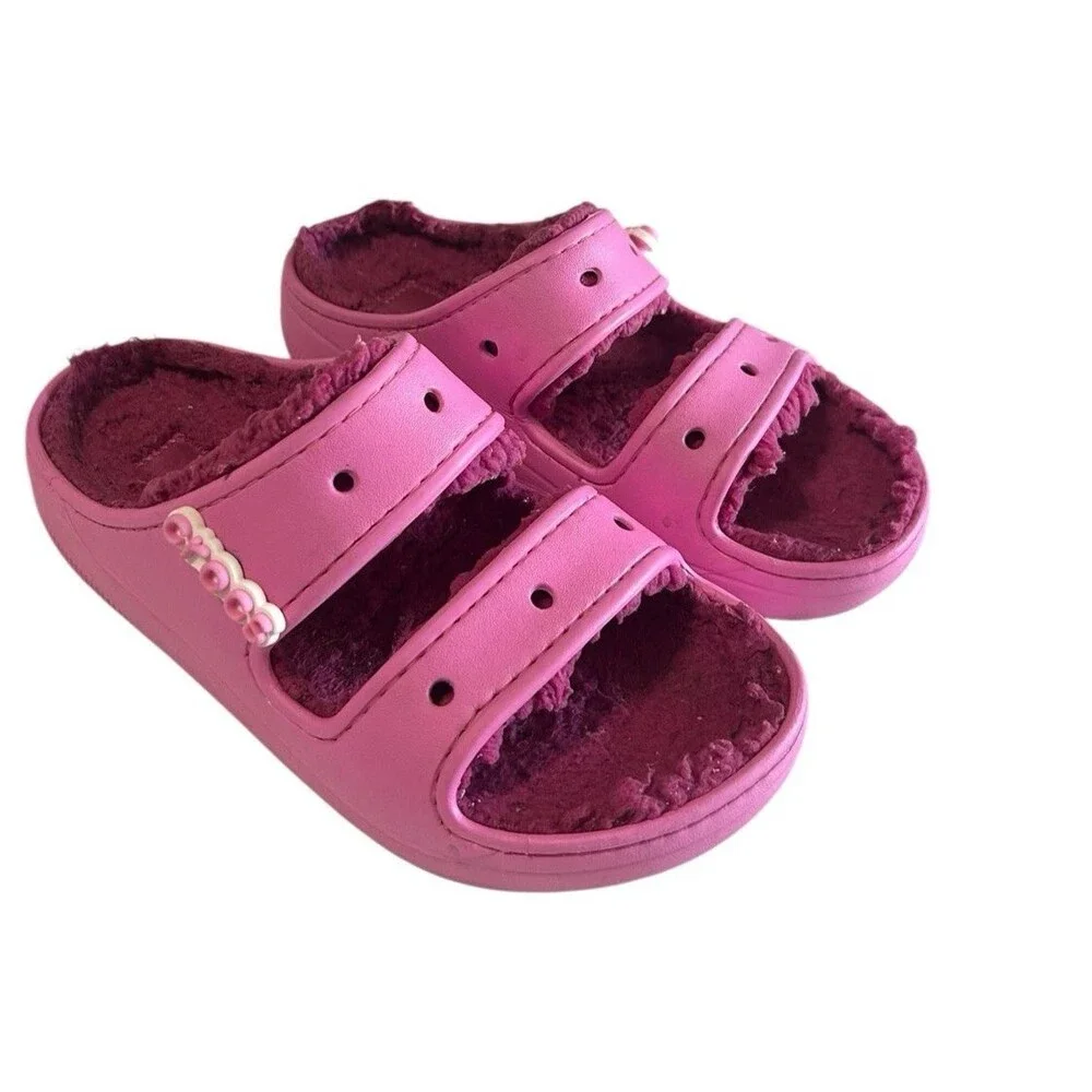 Crocs Saweetie Cozzzy Classic Womens 6 Pink Sherpa Lined Slip-On  Slides Sandals - Picture 4 of 11